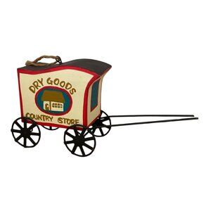 Vtg Amish Covered Wagon Christmas Ornament Hand-Painted Dry Goods Country Store